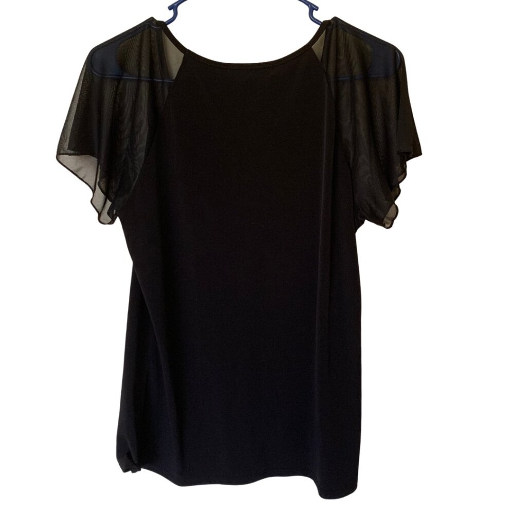 Adele & May Black Blouse Women Top Short Sheer Sleeves Size M - Picture 3 of 4